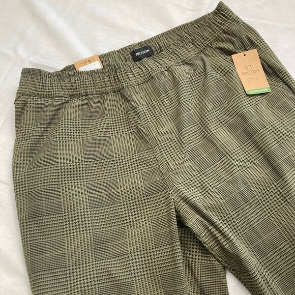 NWT Brixton Mens M Choice E-Waist Taper-X Olive Green Plaid Taper Pants Utility - Picture 5 of 13